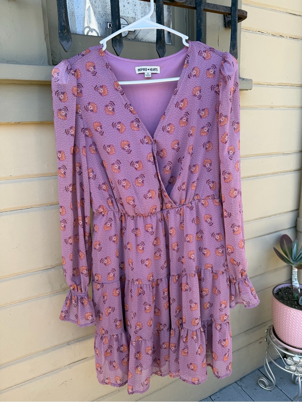 Inspired Hearts Lavender Floral Tiered Long-Sleeve Dress